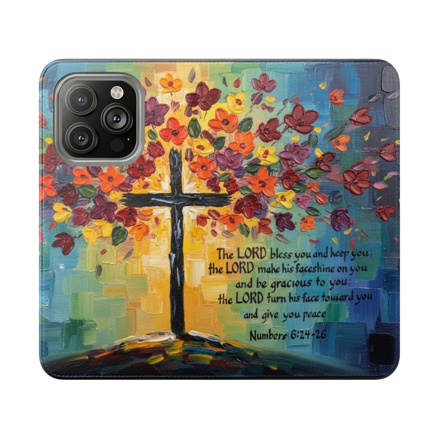 Inspirational Cross Scripture Flip Case – Christian Phone Wallet with Numbers 6:24–26, Faith Gift