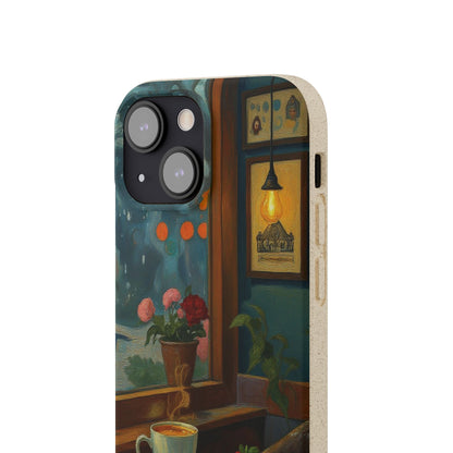 Cozy Moments: Rainy Day Café Biodegradable Cases