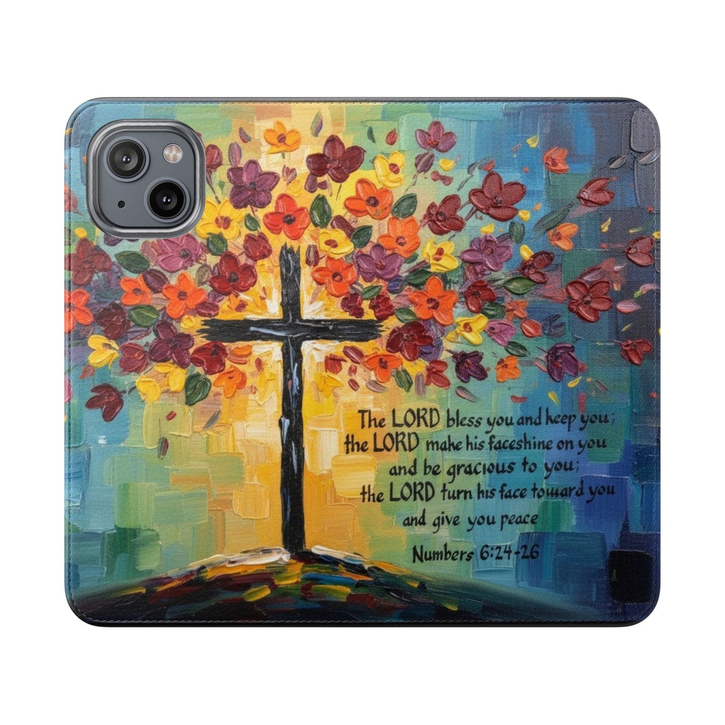 Inspirational Cross Scripture Flip Case – Christian Phone Wallet with Numbers 6:24–26, Faith Gift