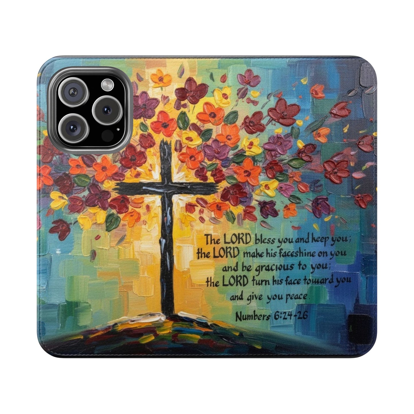 Inspirational Cross Scripture Flip Case – Christian Phone Wallet with Numbers 6:24–26, Faith Gift