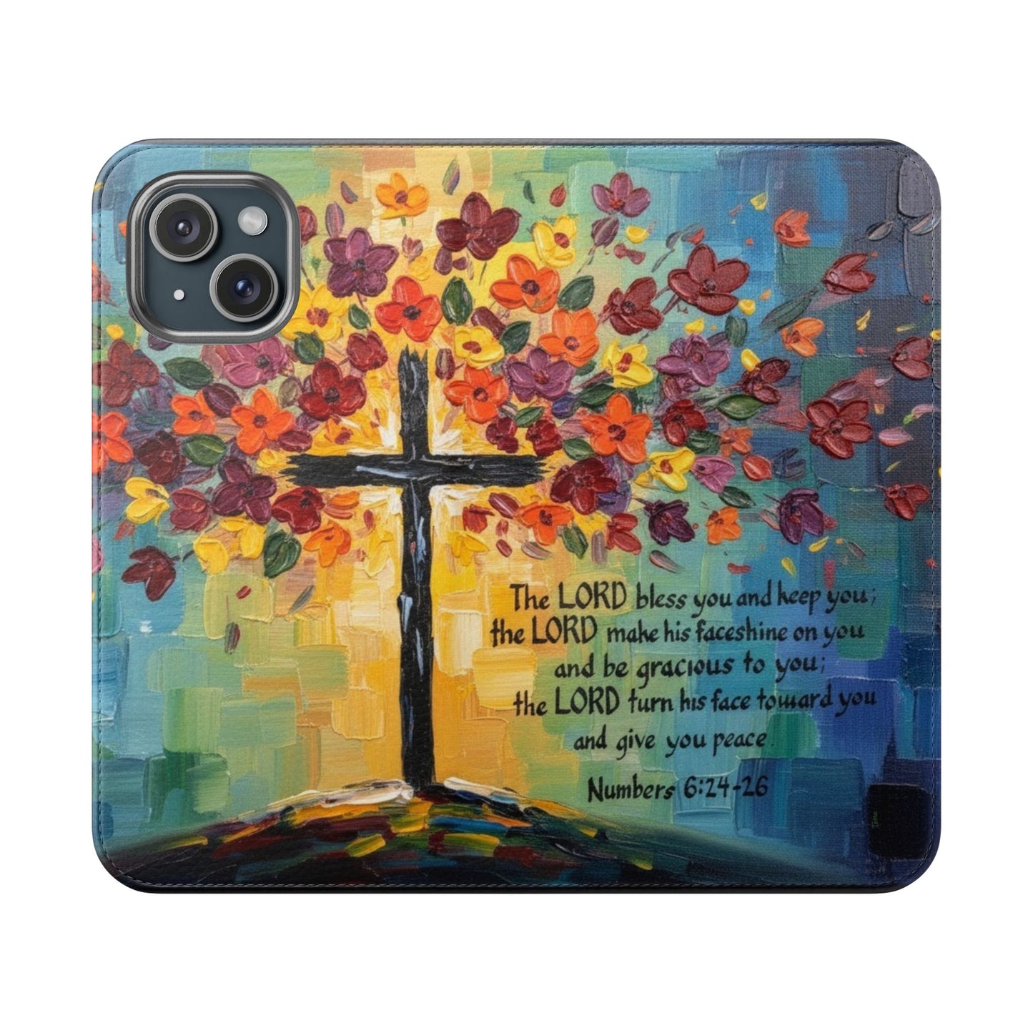 Inspirational Cross Scripture Flip Case – Christian Phone Wallet with Numbers 6:24–26, Faith Gift