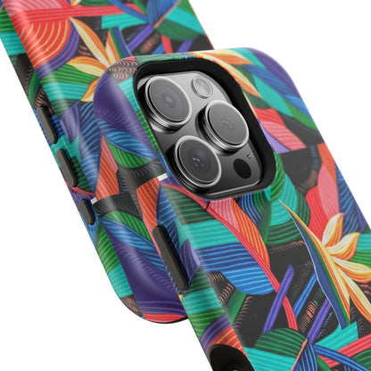 Neon Bird-of-Paradise Jungle | Magnetic Impact-Resistant Case, MagSafe Compatible, Dual-Layer Protection