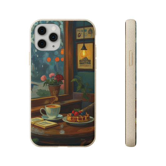 Cozy Moments: Rainy Day Café Biodegradable Cases