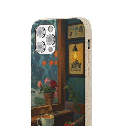Cozy Moments: Rainy Day Café Biodegradable Cases