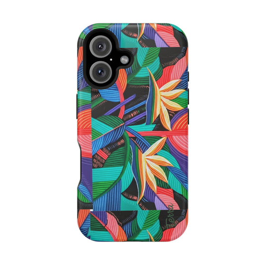 Neon Bird-of-Paradise Jungle | Magnetic Impact-Resistant Case, MagSafe Compatible, Dual-Layer Protection