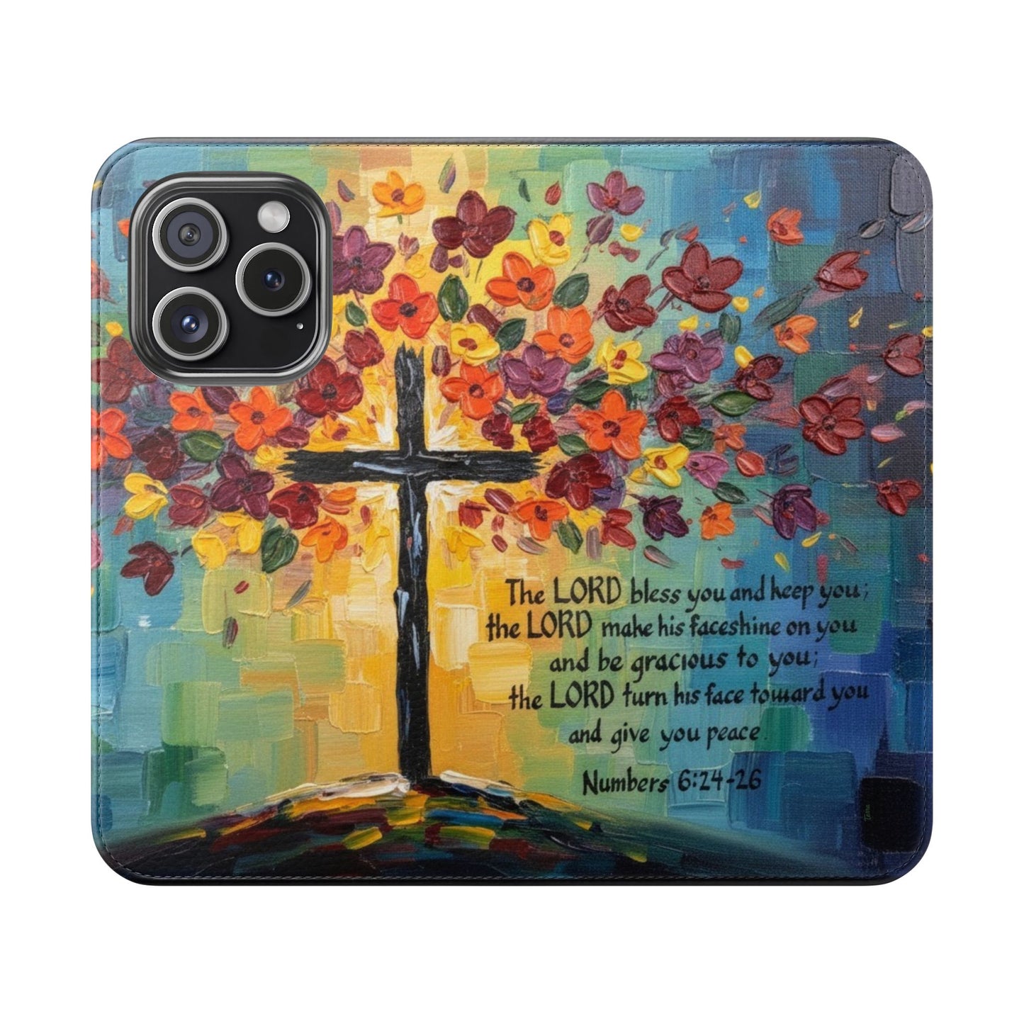 Inspirational Cross Scripture Flip Case – Christian Phone Wallet with Numbers 6:24–26, Faith Gift