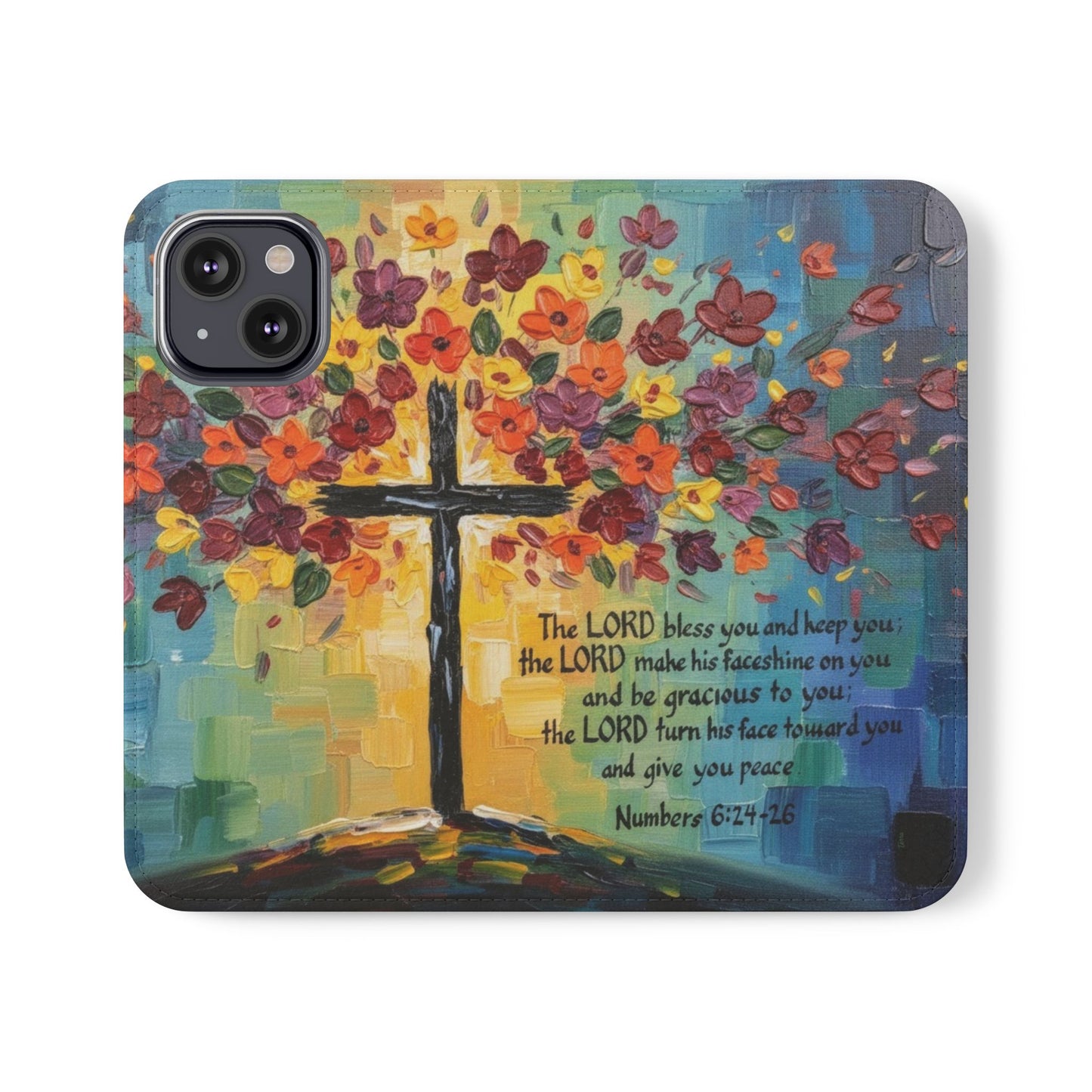 Inspirational Cross Scripture Flip Case – Christian Phone Wallet with Numbers 6:24–26, Faith Gift