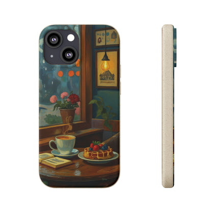 Cozy Moments: Rainy Day Café Biodegradable Cases