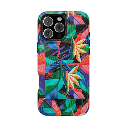 Neon Bird-of-Paradise Jungle | Magnetic Impact-Resistant Case, MagSafe Compatible, Dual-Layer Protection
