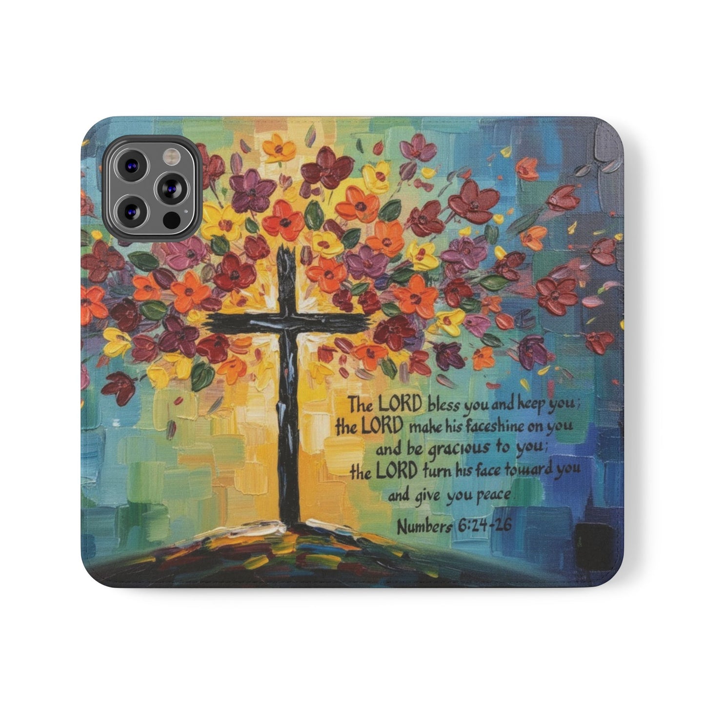 Inspirational Cross Scripture Flip Case – Christian Phone Wallet with Numbers 6:24–26, Faith Gift