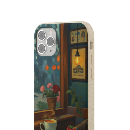 Cozy Moments: Rainy Day Café Biodegradable Cases