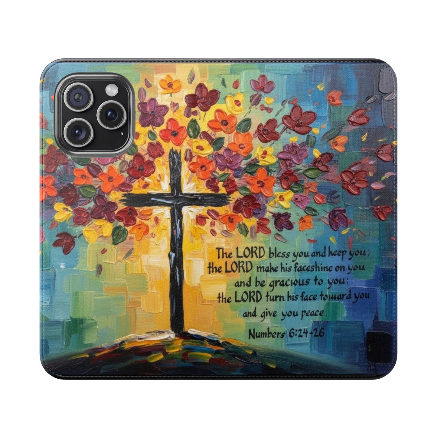 Inspirational Cross Scripture Flip Case – Christian Phone Wallet with Numbers 6:24–26, Faith Gift