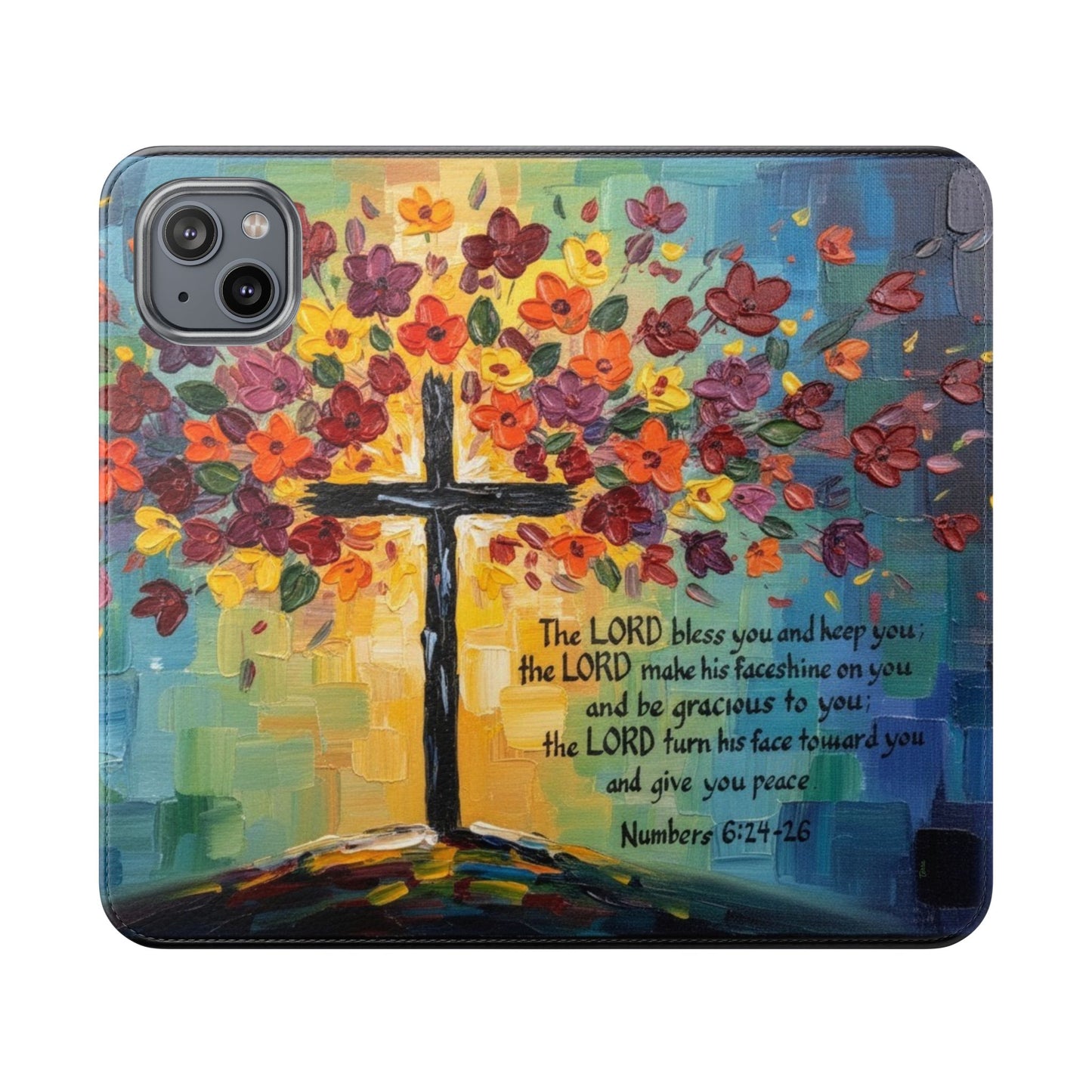 Inspirational Cross Scripture Flip Case – Christian Phone Wallet with Numbers 6:24–26, Faith Gift