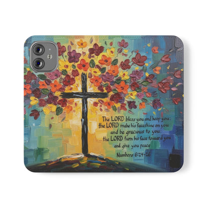 Inspirational Cross Scripture Flip Case – Christian Phone Wallet with Numbers 6:24–26, Faith Gift
