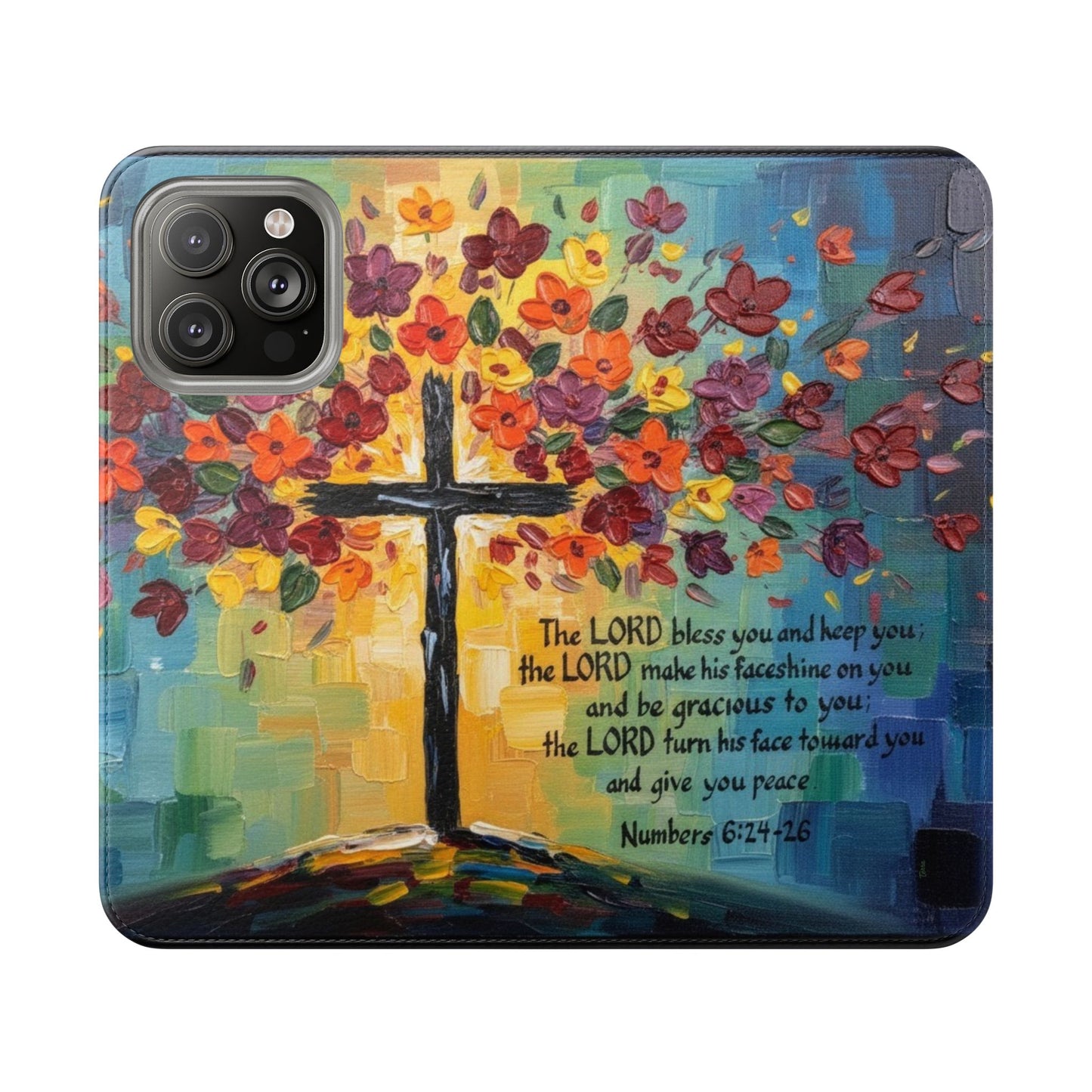 Inspirational Cross Scripture Flip Case – Christian Phone Wallet with Numbers 6:24–26, Faith Gift