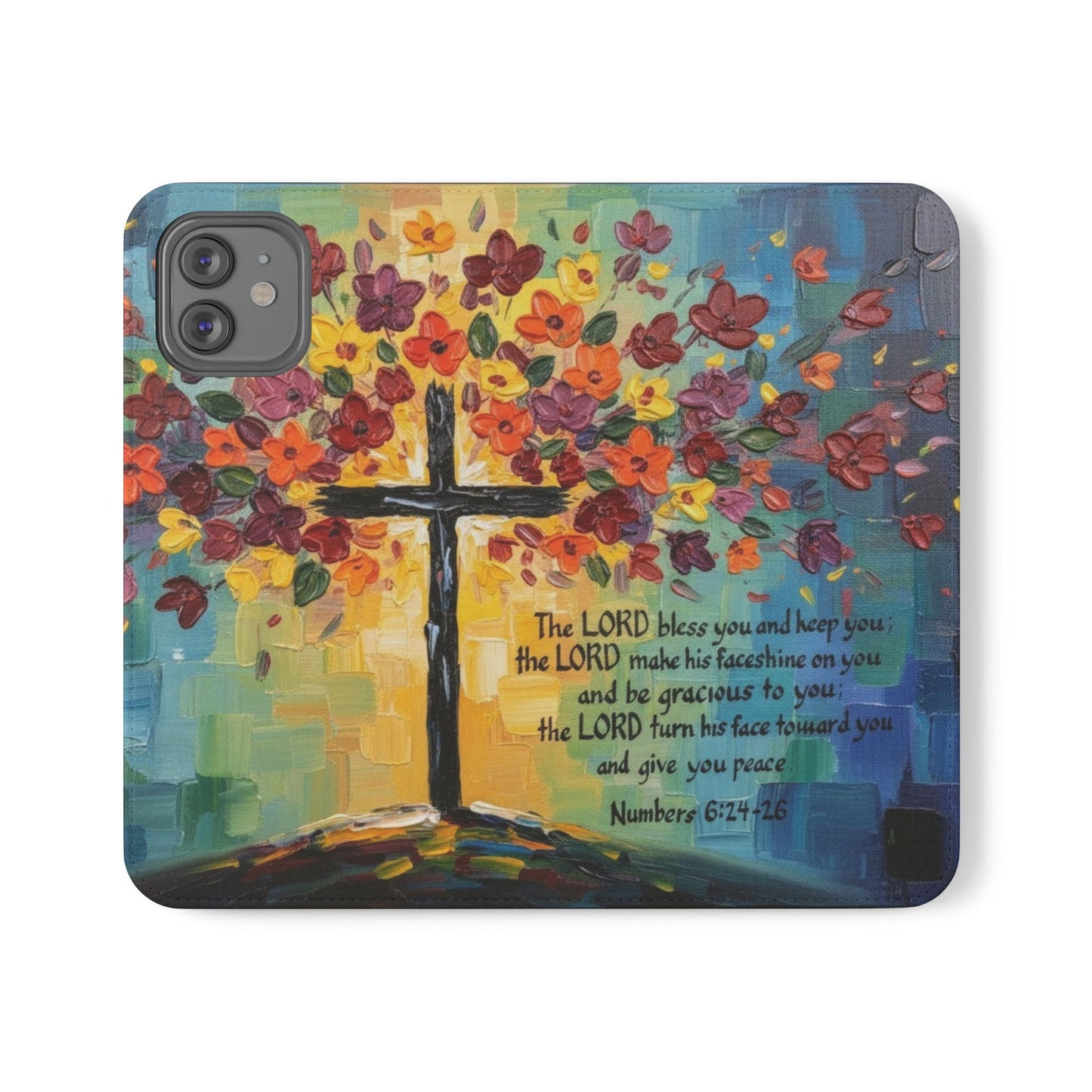 Inspirational Cross Scripture Flip Case – Christian Phone Wallet with Numbers 6:24–26, Faith Gift