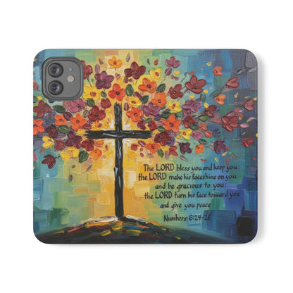 Inspirational Cross Scripture Flip Case – Christian Phone Wallet with Numbers 6:24–26, Faith Gift