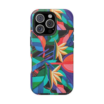 Neon Bird-of-Paradise Jungle | Magnetic Impact-Resistant Case, MagSafe Compatible, Dual-Layer Protection