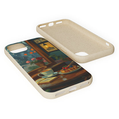 Cozy Moments: Rainy Day Café Biodegradable Cases