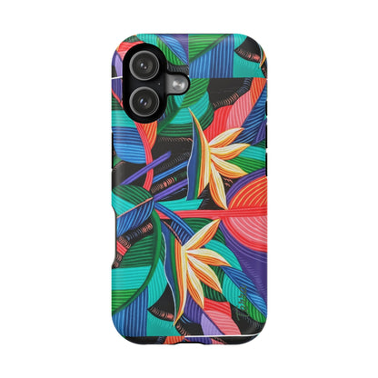Neon Bird-of-Paradise Jungle | Magnetic Impact-Resistant Case, MagSafe Compatible, Dual-Layer Protection
