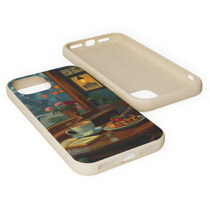 Cozy Moments: Rainy Day Café Biodegradable Cases