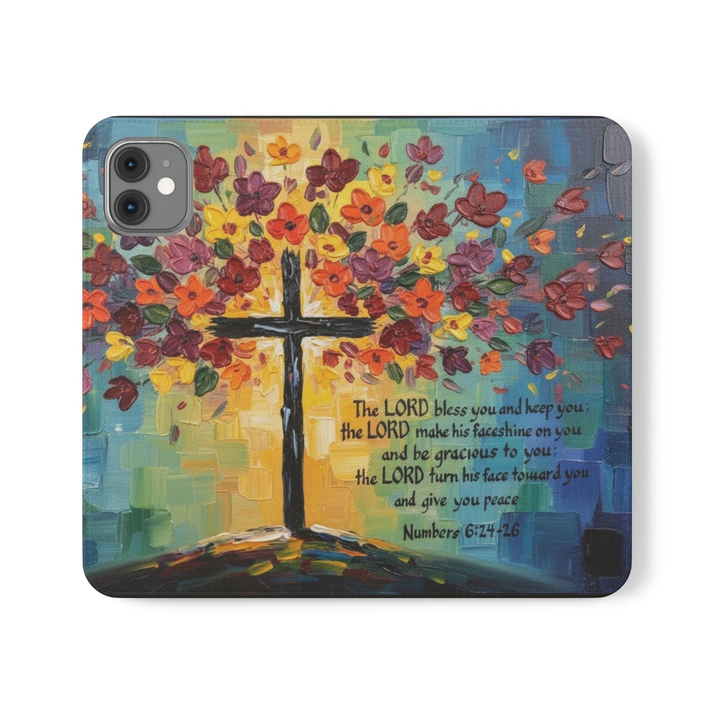 Inspirational Cross Scripture Flip Case – Christian Phone Wallet with Numbers 6:24–26, Faith Gift