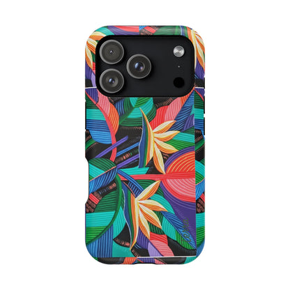 Neon Bird-of-Paradise Jungle | Magnetic Impact-Resistant Case, MagSafe Compatible, Dual-Layer Protection