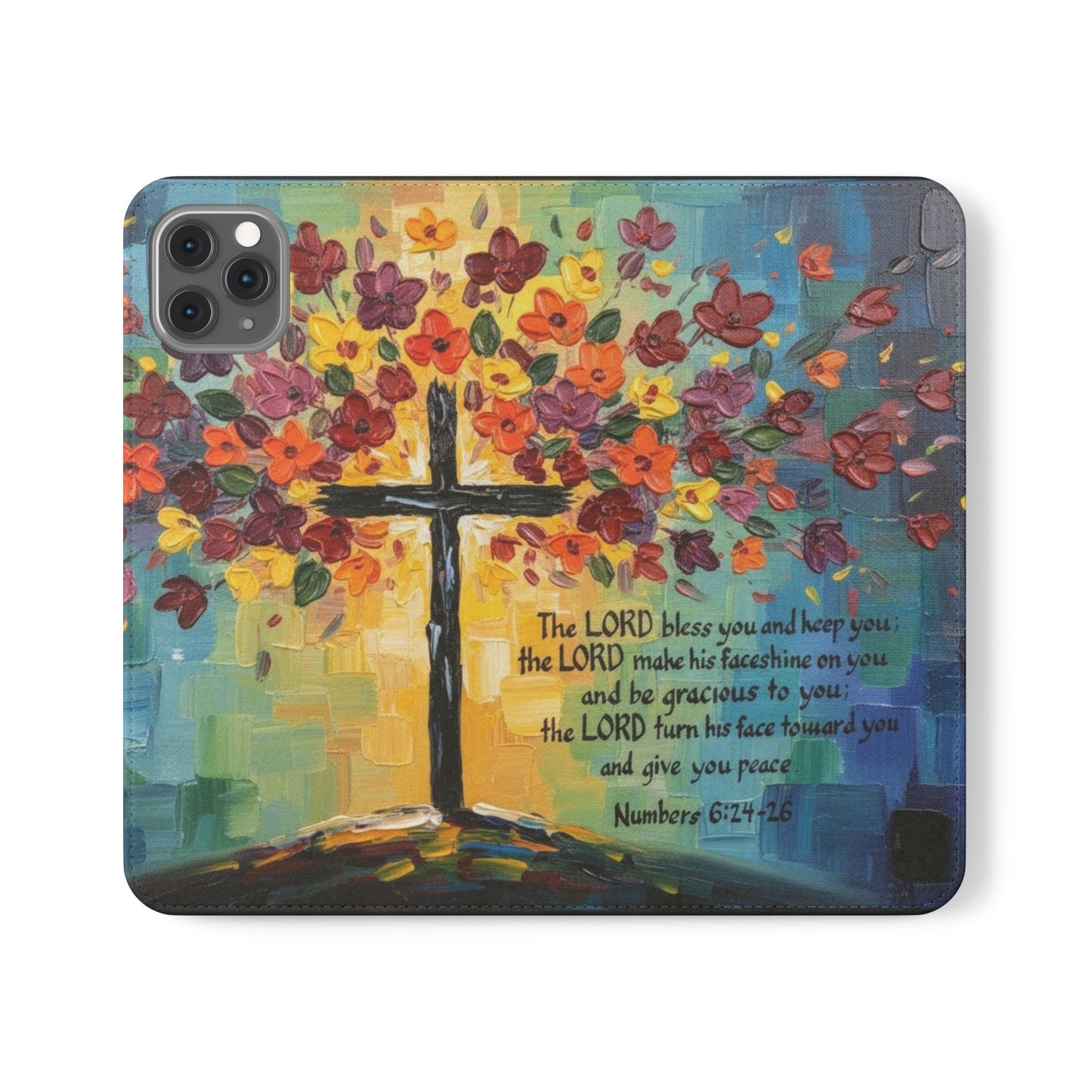 Inspirational Cross Scripture Flip Case – Christian Phone Wallet with Numbers 6:24–26, Faith Gift