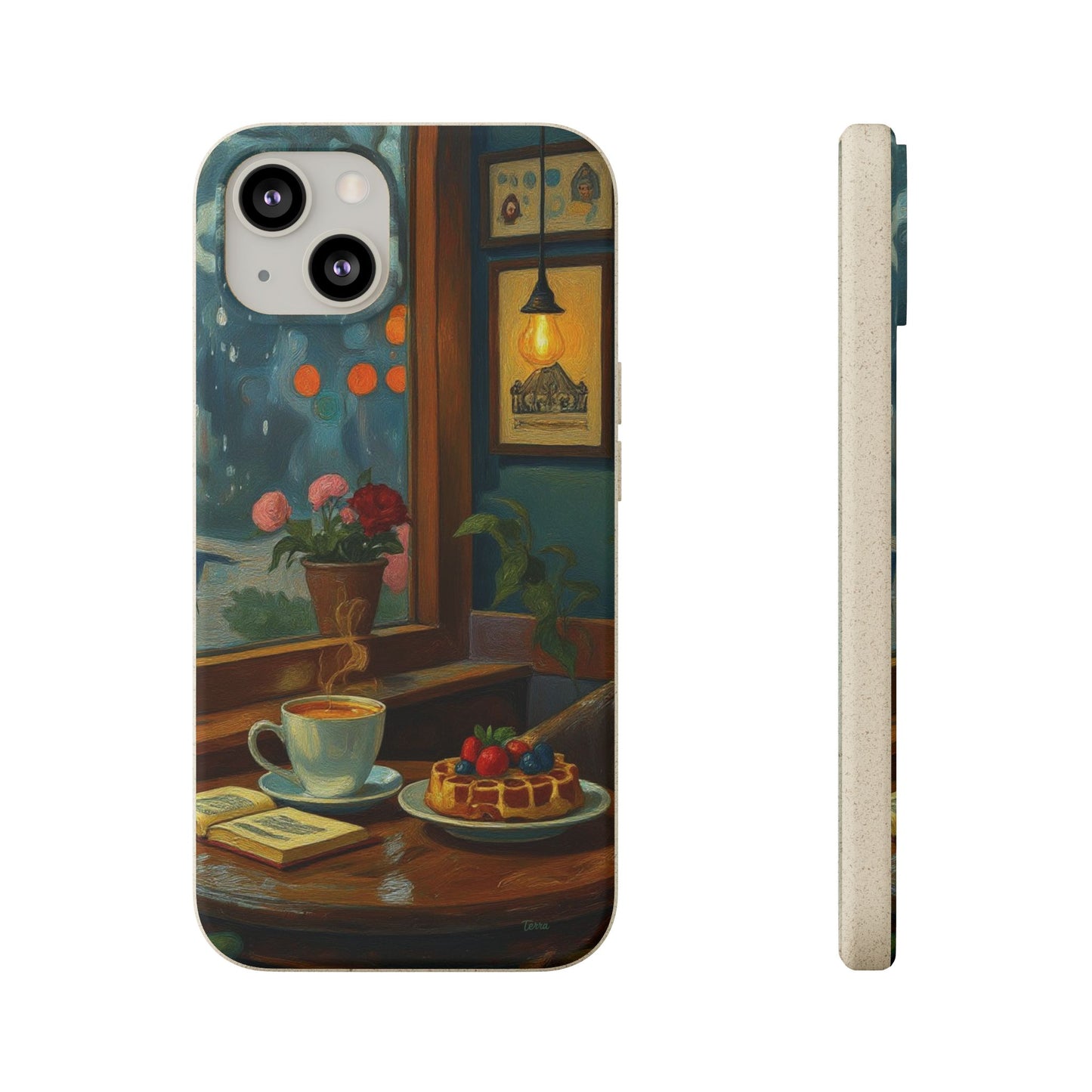 Cozy Moments: Rainy Day Café Biodegradable Cases
